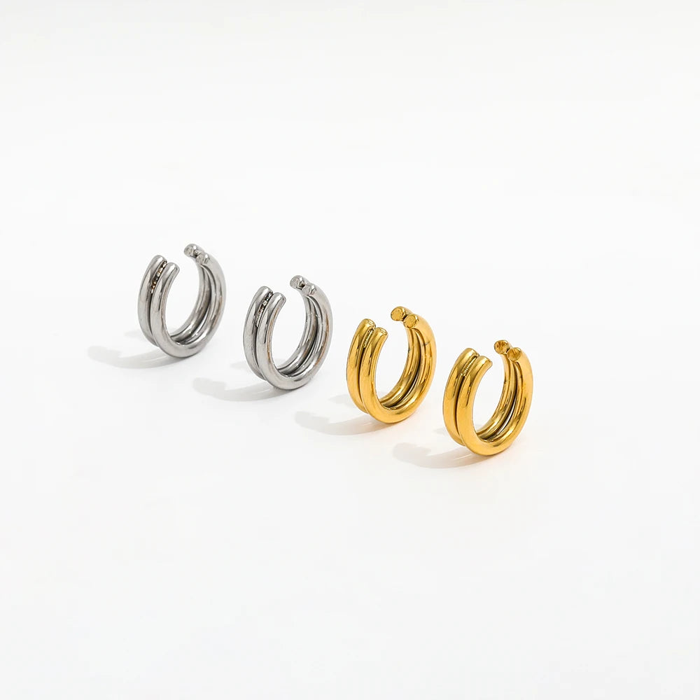 Fenny 18K Gold-plated No Fade Classic Double-layer Dissymmetry Cuff Earring Wholesale Stainless Steel Ladies Jewelry