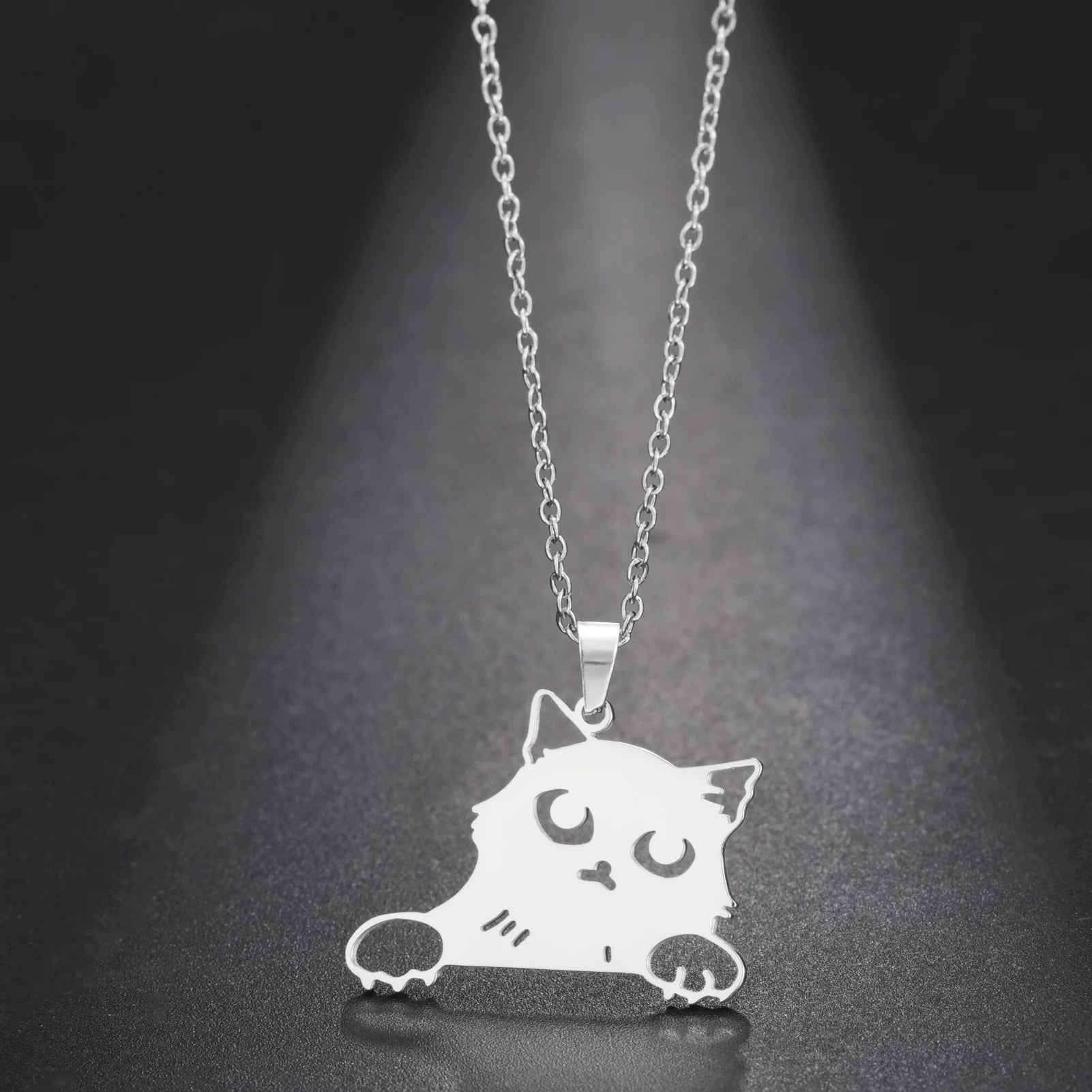 Cute Stainless Steel Cat Charm Necklace Gold Plated Custom Cat Animal Pendant Necklace Jewelry Gifts for Women Kids