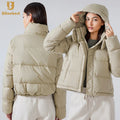 Standing Collar Warm Down Jacket Double Front Skirt Women Casual All-in-one Hooded Waterproof Windproof Coat Jackets