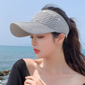 Fashion Folds Design Women Empty Top Hat Summer Solid Color Large Brim Sunscreen Hat Outdoor Elastic Sun Cap