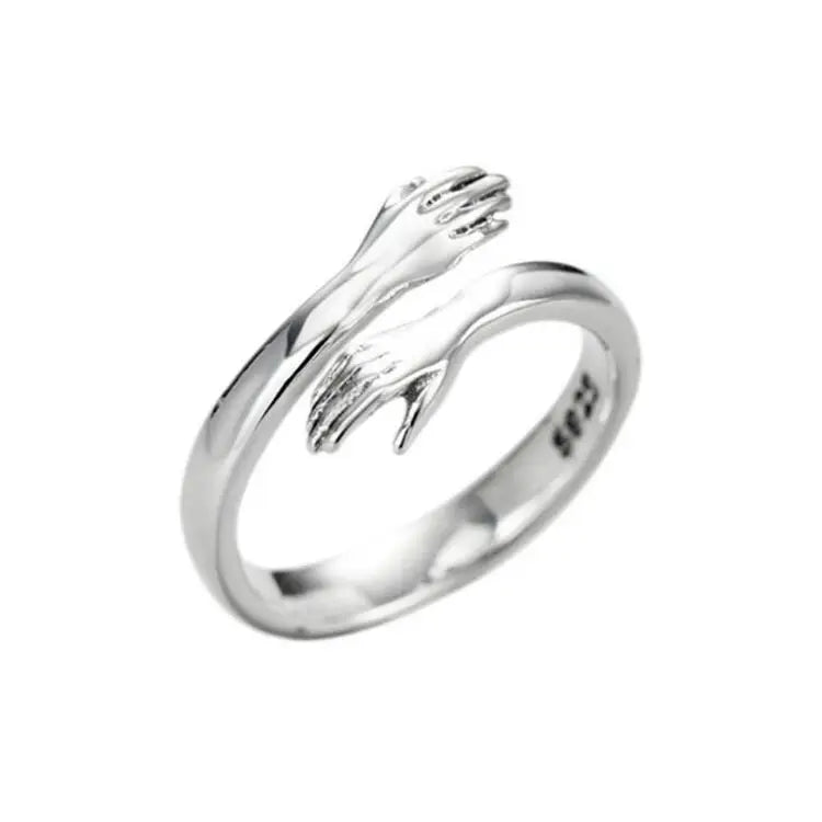 925 Sterling Silver Tongxin Hug Cross Open Resizable Ring Adjustable Lovely Hand Rings for Women Jewelry