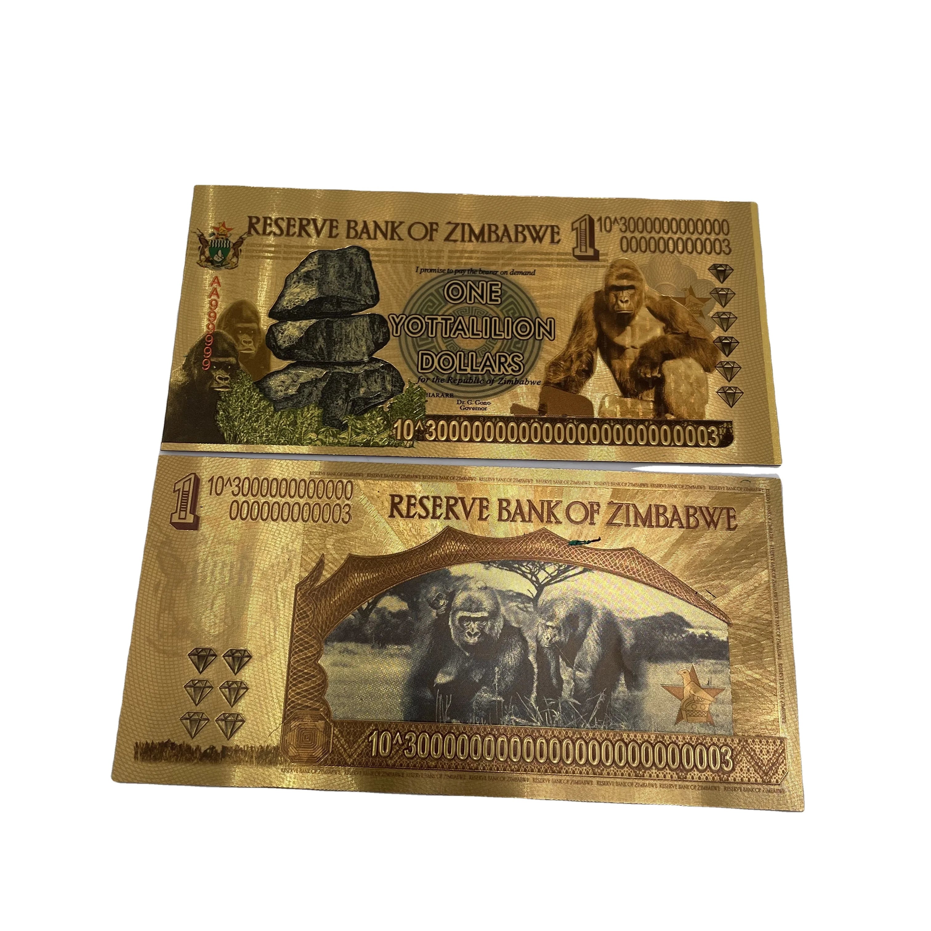 Wholesale Zimbabwe Gold Banknote ONE YOTTALILION DOLLARS Zimbabwe Banknote for Nice Gift