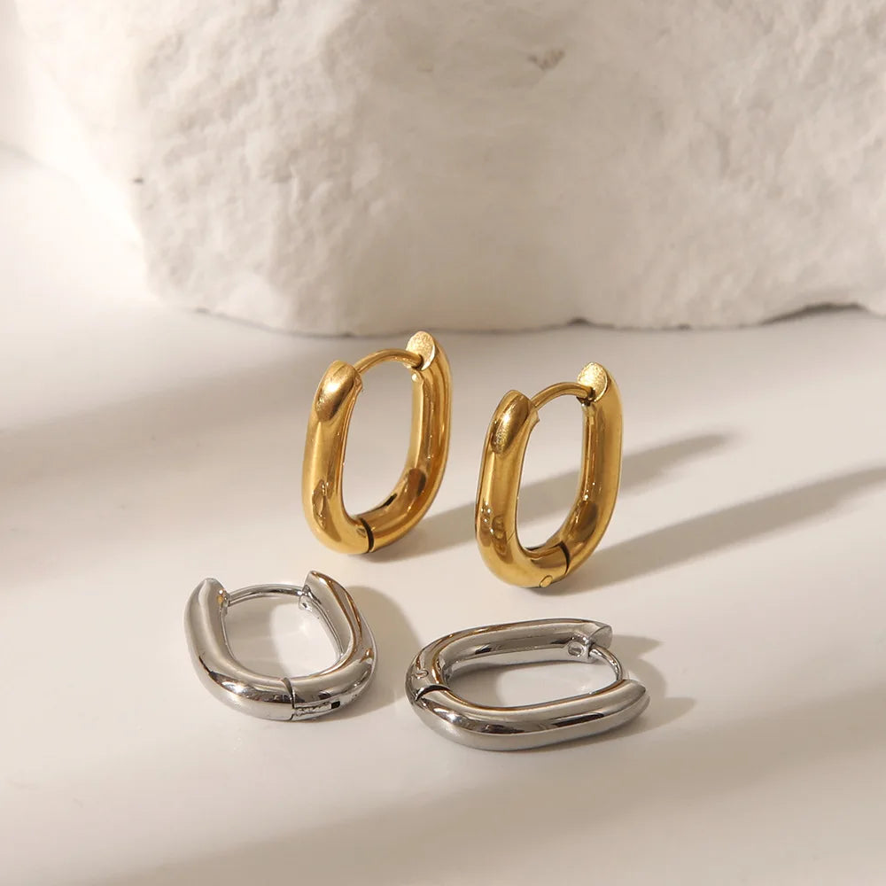 Factory Wholesale 18k Gold Plated PVD Classic O-Shaped Waterproof Stainless Steel Jewelry Hoop Earrings