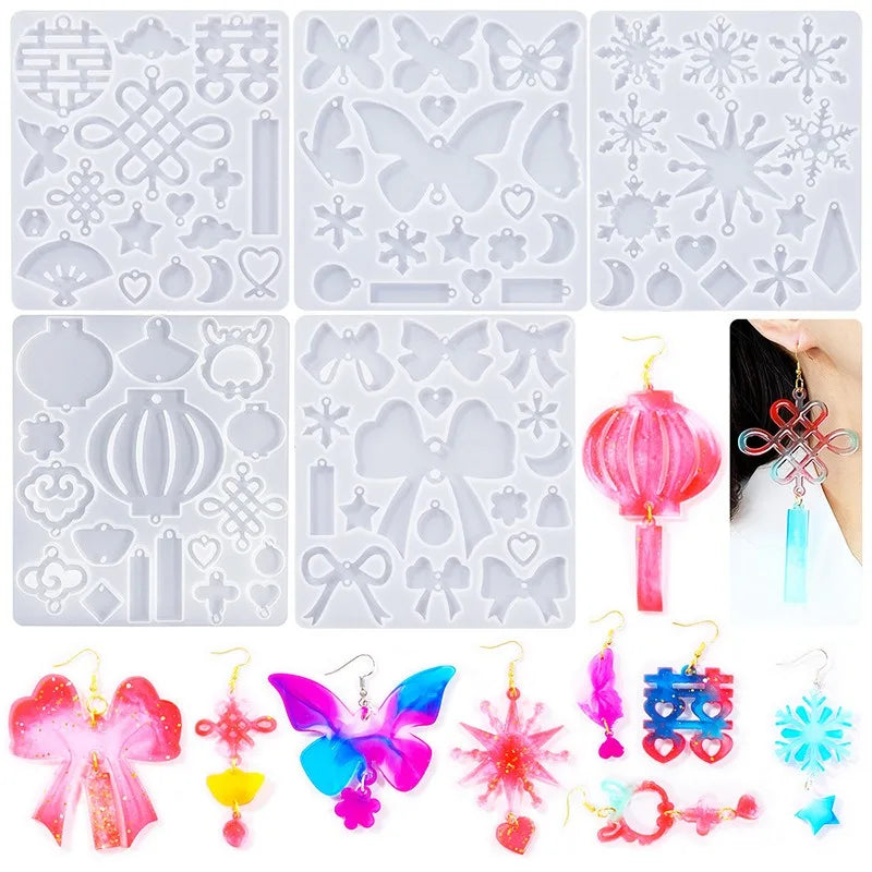 Hot Selling Crystal Drop Glue Series Pendant Earrings Silicone Mold Snowflake butterfly Chinese Knot Lantern Mold