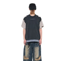 2026 Custom Splicing Embroidery Logo Gothic Knitted T Shirt Short Sleeve O-Neck Two Pieces Men Casual Wear