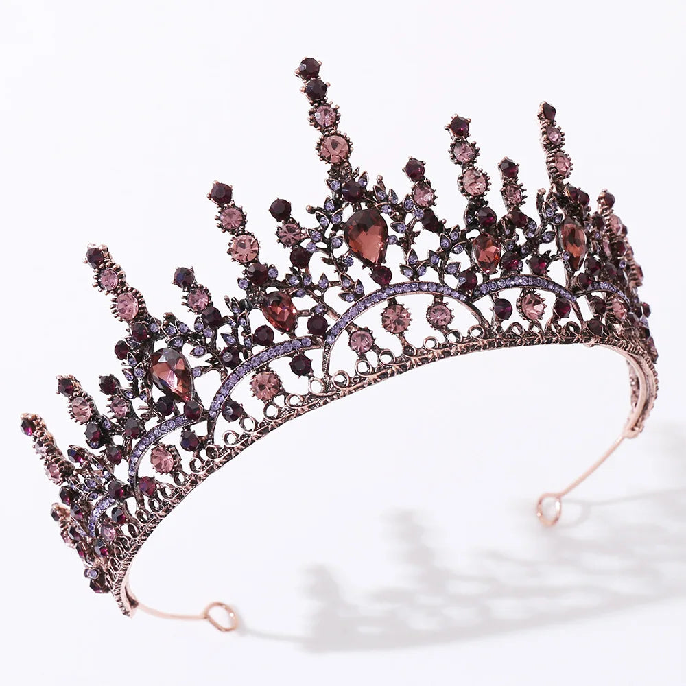 Western Retro Dark Rhinestones Alloy Bridal Wedding Crown Headpiece Bling White Golden Diademas Hair Accessories