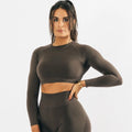 Women's Custom Gym Sportswear Breathable Lightweight Seamless Crop Top Yoga Suit Long Sleeve Fitness T-Shirt