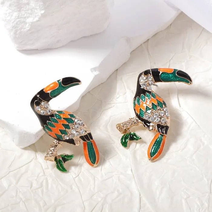 Fashion Colorful Crystal Rhinestone Parrot Bird Drop Earrings for Women Girls Jewelry
