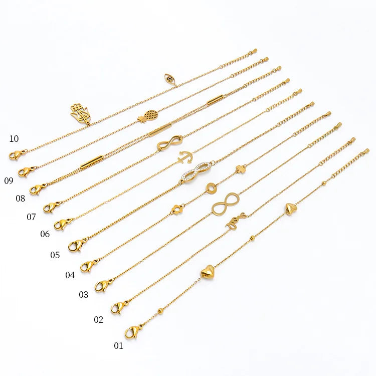 18K Gold Classic Islamic Anniversary Summer Fashion Women's Geometric Stainless Steel Infinite Symbol Chain & Link Bracelet