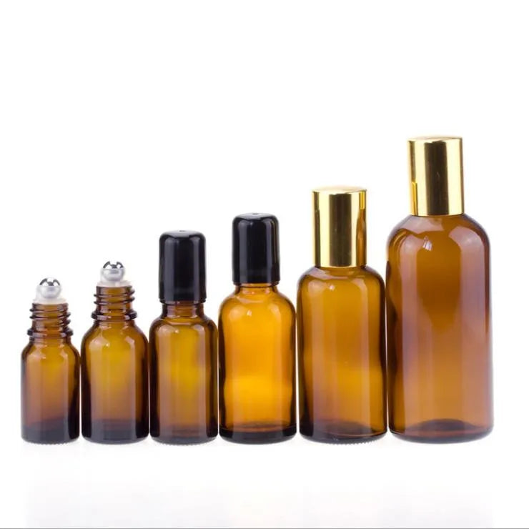5ml 10ml 15ml 20ml 30ml 50ml 100ml Amber Essential Oil Perfume Fragrance Roll on  Glass Bottle With Stainless Steel Roller Ball