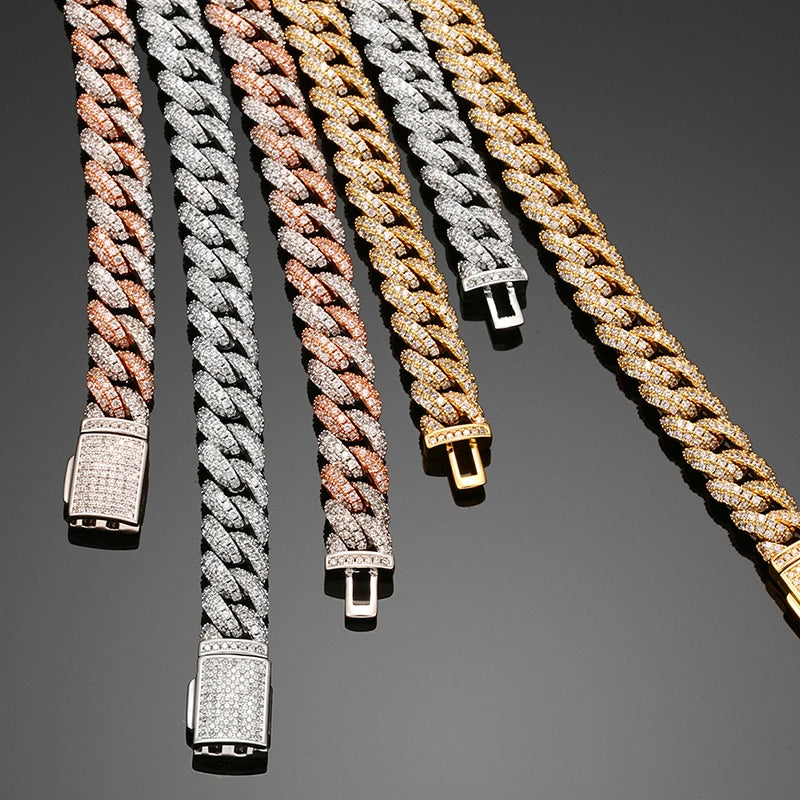Drop Shipping Iced Out Gold Plated Silver 925 10mm Full Micro Pave VVS Moissanite Diamond Miami Cuban Link Chain Necklace