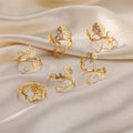 New Arrival Stainless Steel Engraved Month Initial Letter Ring Delicate Adjustable Hollow 12 Months Flower Birth Ring