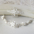 SLBRIDAL Handmade Crystal Rhinestone Ceramic Flower Bridal Headband Hair Comb Wedding Headpieces Hair Accessories Women Jewelry