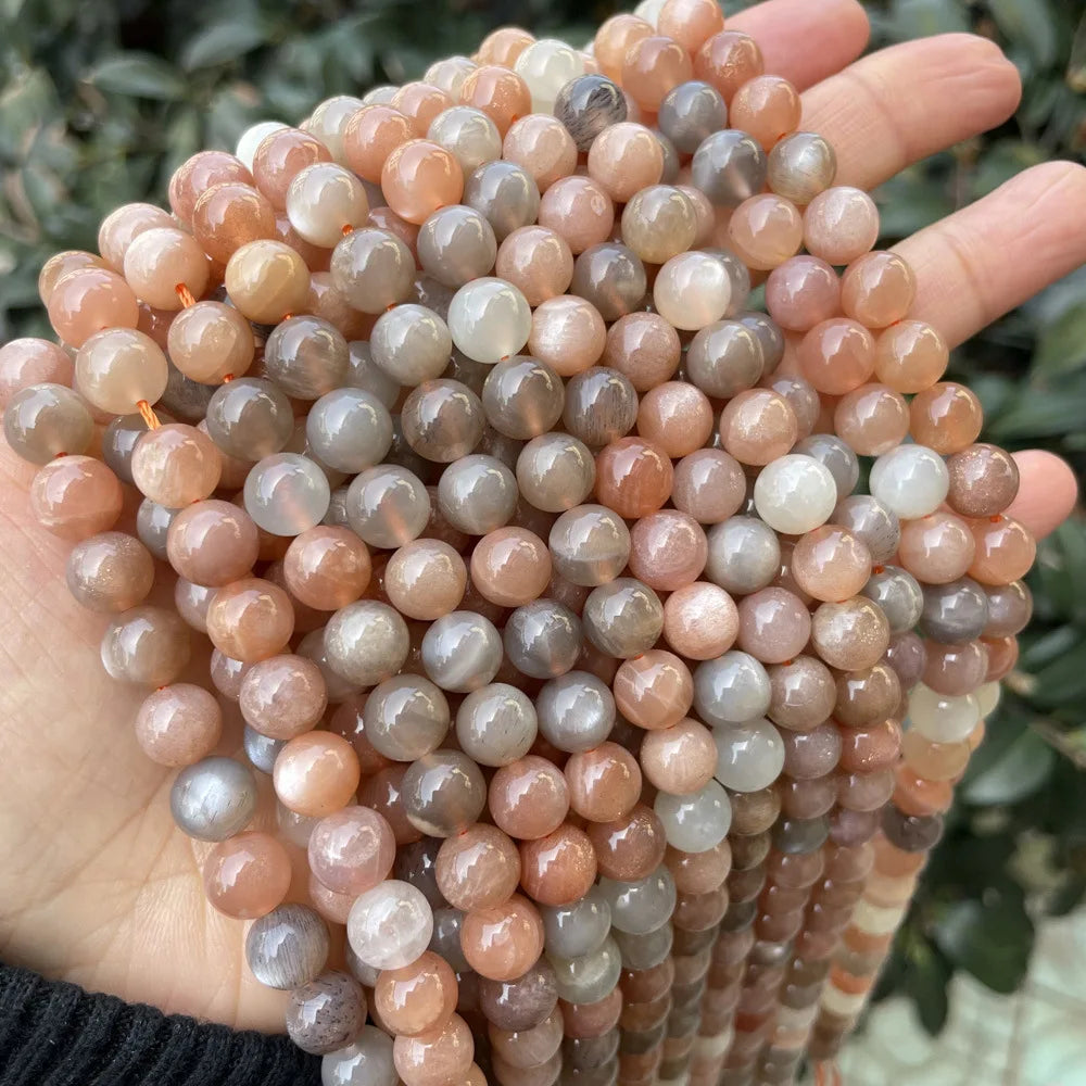 Round Smooth Loose Gemstone Natural Sun Stone Round Beaded Multi-color Moonstone Beads for Jewelry Making DIY Bracelet