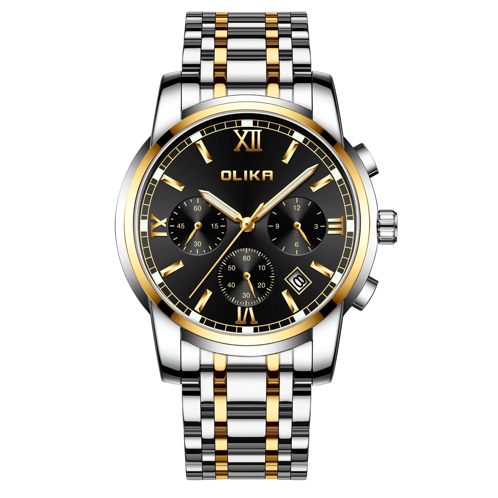 Olika Customizable Luxury Fashion Men's 41mm Stainless Steel Quartz Watch Waterproof Business Luminous Pointer Hands Alloy Case