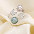 R091 DIY Natural Freshwater Pearl Ring Accessory 925 Sterling Silver Adjustable Size for Women