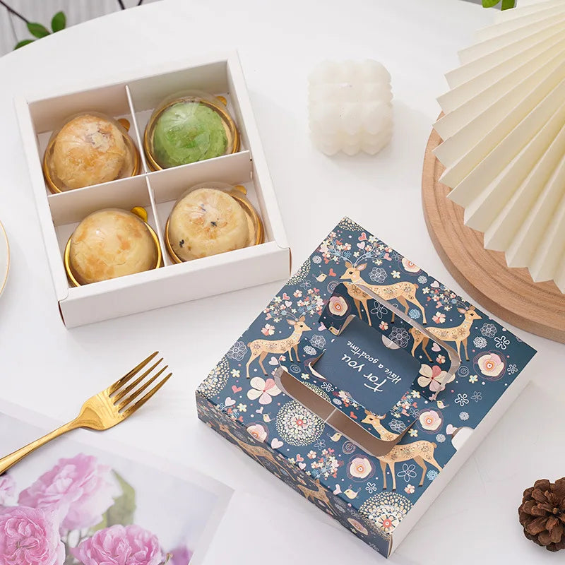 Luxury Food Box for Egg Yolk Pastry 6 Compartment  Cake Deer Gift Box for Snowflake Pastry Dessert Gift Boxes  With Dividers