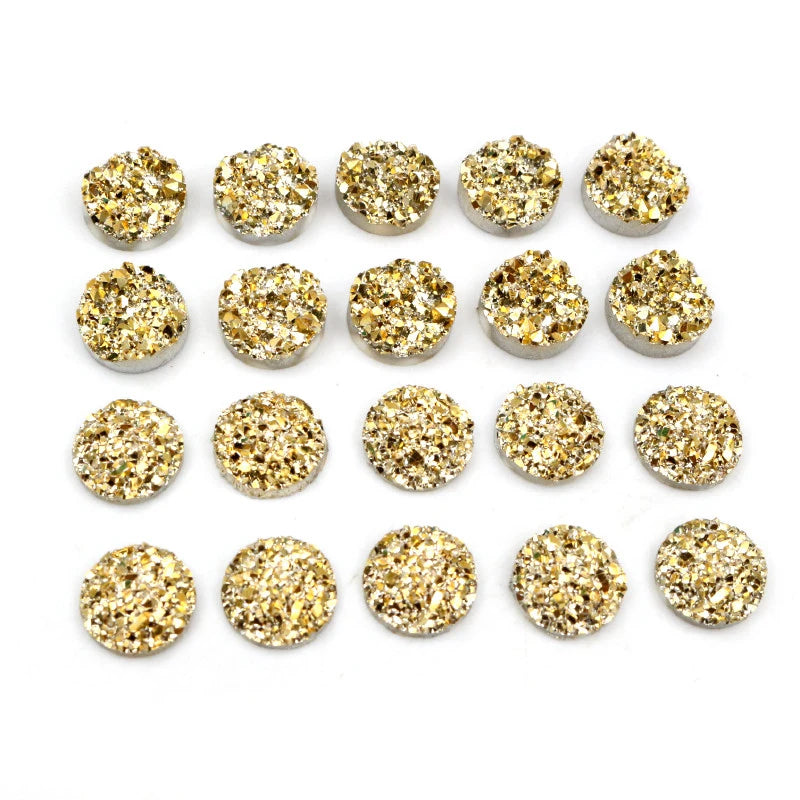 40pcs 8mm 10mm Gold Color 2-Style Flat Back Resin Cabochons Cameo Dome DIY Jewelry Making Accessories