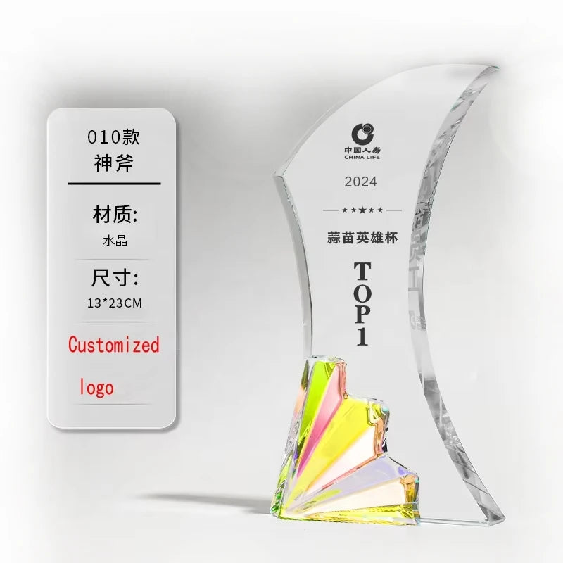 2025 High Quality Custom Colorful Glass Trophy Crystal Awards with Laser Engraving Glaze Medal and Plaque
