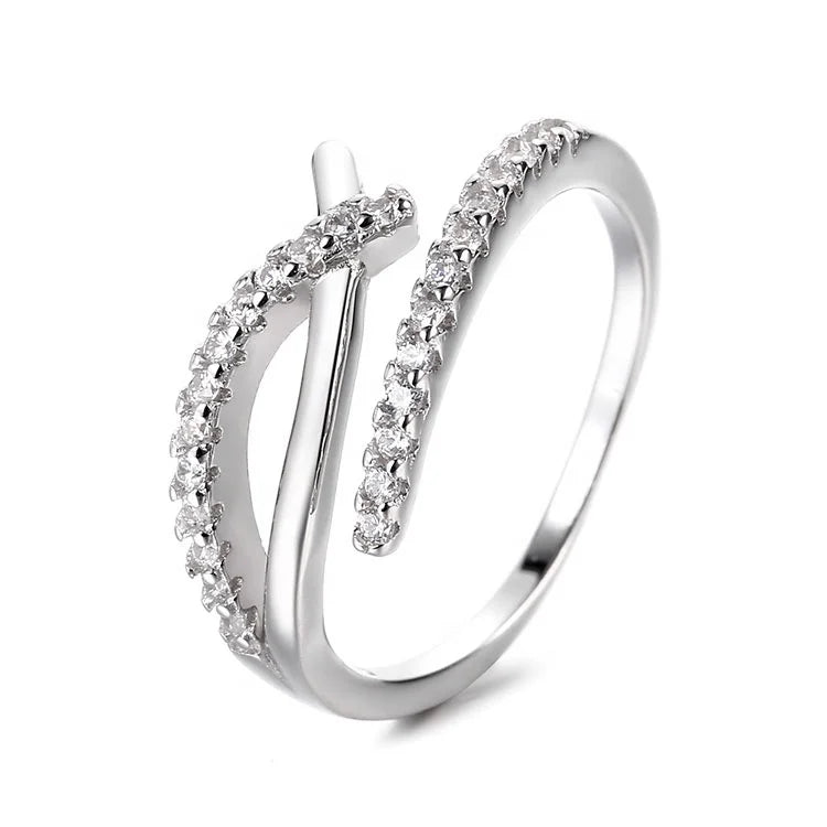 Sterling Silver 925 Adjustable Rings for Women Cross Design Thin Band Ring Jewelry