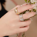 Daidan Silver Rings Women 925 Sterling Two Stone Ring Designs Brushed Wide Sterling Silver Chunky Silver Clover Ring