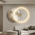 Modern Simple Style Living Room Decoration with Led & Clock Moon Theme Acrylic and Sandstone Surface Wall Decor