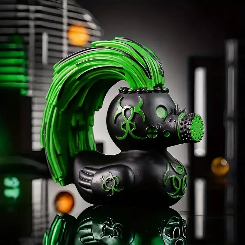 Edgy Biohazard Punk Duck Resin Figurine Christmas Home Decor Hand-painted Fashion Accent Gothic-Themed Art Ornament Unique