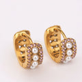 Stainless Steel Jewelry Pink Zircon Pearl PVD Gold Plated Huggie Hoop Earrings Jewelry for Women Dropshipping