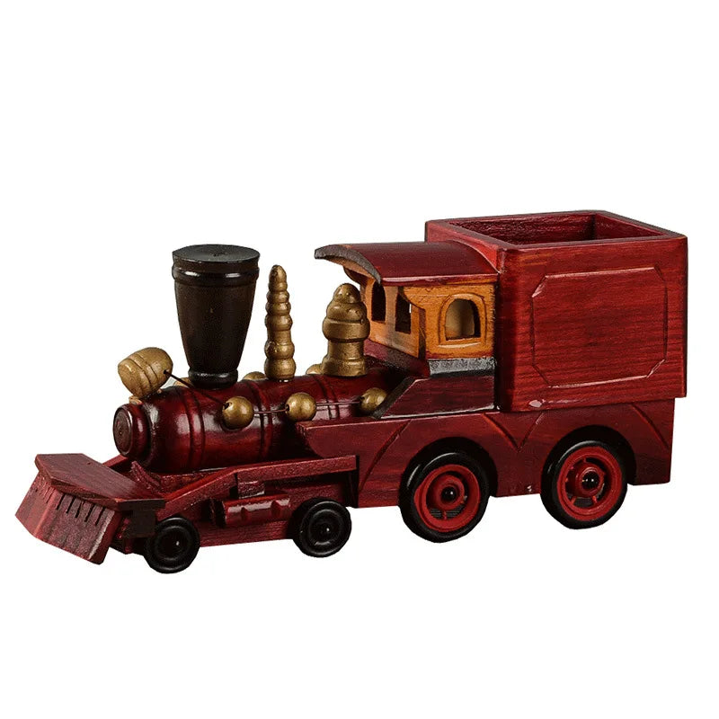 New European Retro Wooden Train Ornaments Creative Home Desktop Wood Model Engraved Laser-Cut Custom Logo Decorative Crafts