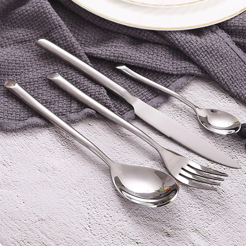 4PCS Flatware Dinner Spoon Coffee Spoon Dessert Fork Steak Knife 410 Stainless Steel Cutlery Set for Hotel Restaurant