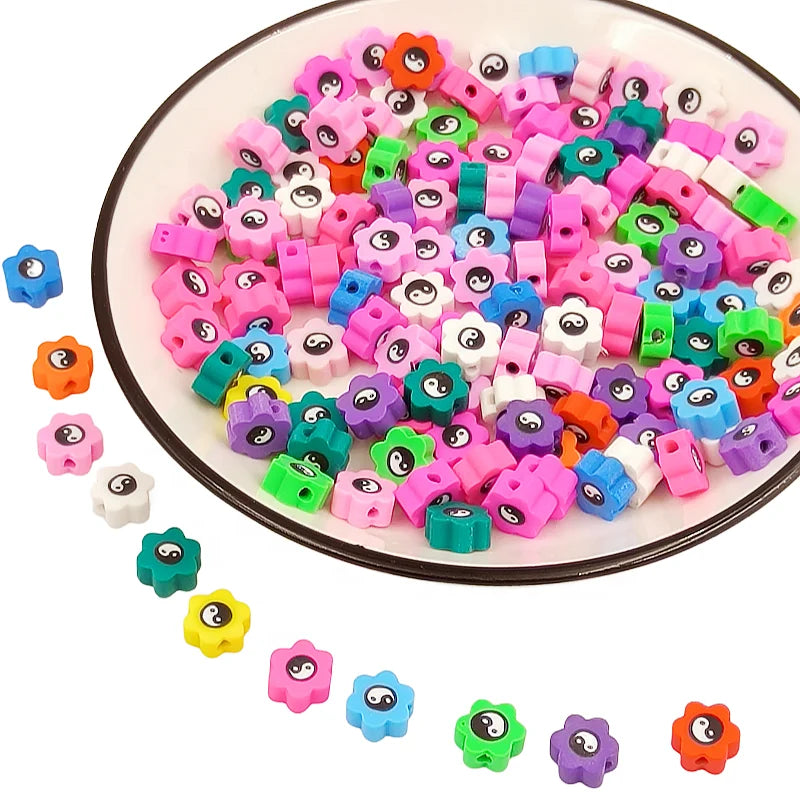 JI Bai Zhao Hot Selling 10mm Mixed Color Flower Tai Chi Soft Ceramic Clay Porcelain Slice DIY Jewelry Making Loose Beads 2024
