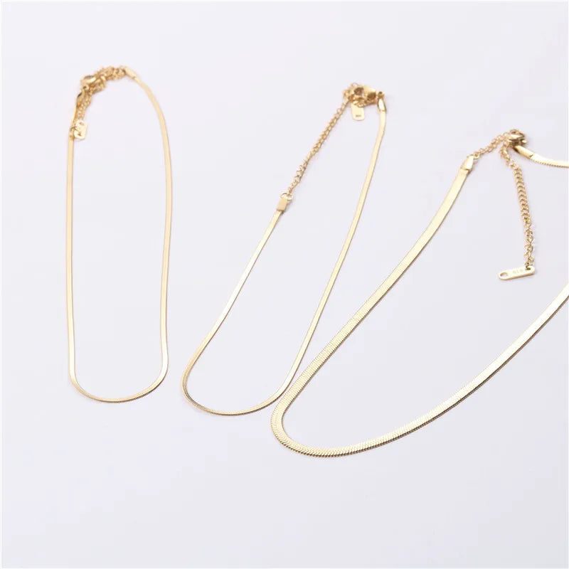 14 K Gold Plated Color Stainless Steel Snake Chain Choker Necklace