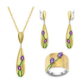 C7938 Abiding Beautiful Natural Amethyst Tulip Flower 925 Sterling Silver 18K Gold Plated Ring Earrings Necklace Jewelry Set