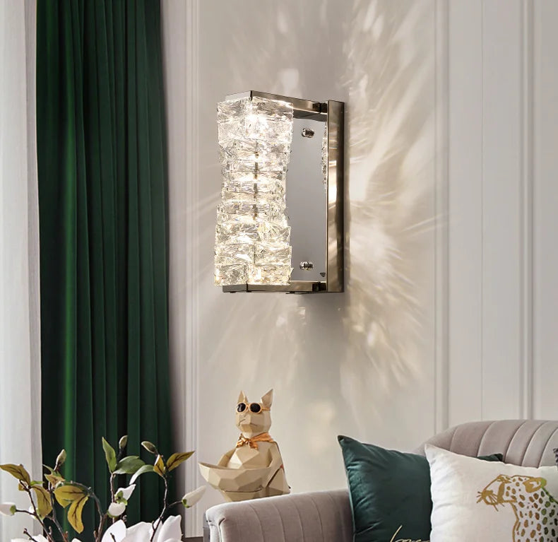Tri-colors 26cm Height Chrome 10W Crystal Led Wall Sconces Light for Hallway Front Door Stair Bedside 85V-265V