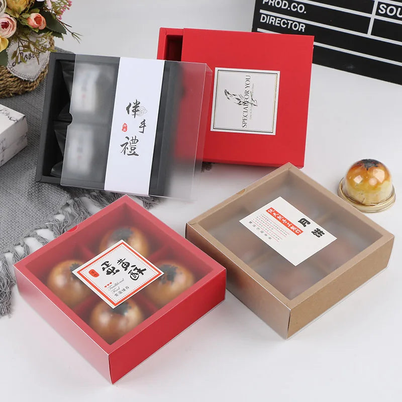 Custom Logo Cake Box With Window for Egg-Yolk Puff Cookie Moon Cake Gift Box