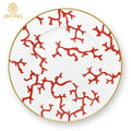 Wedding Ceramic Dinner Dishes Red Charger Plates Wholesale Hotel Bone China Gold Dinnerware Set