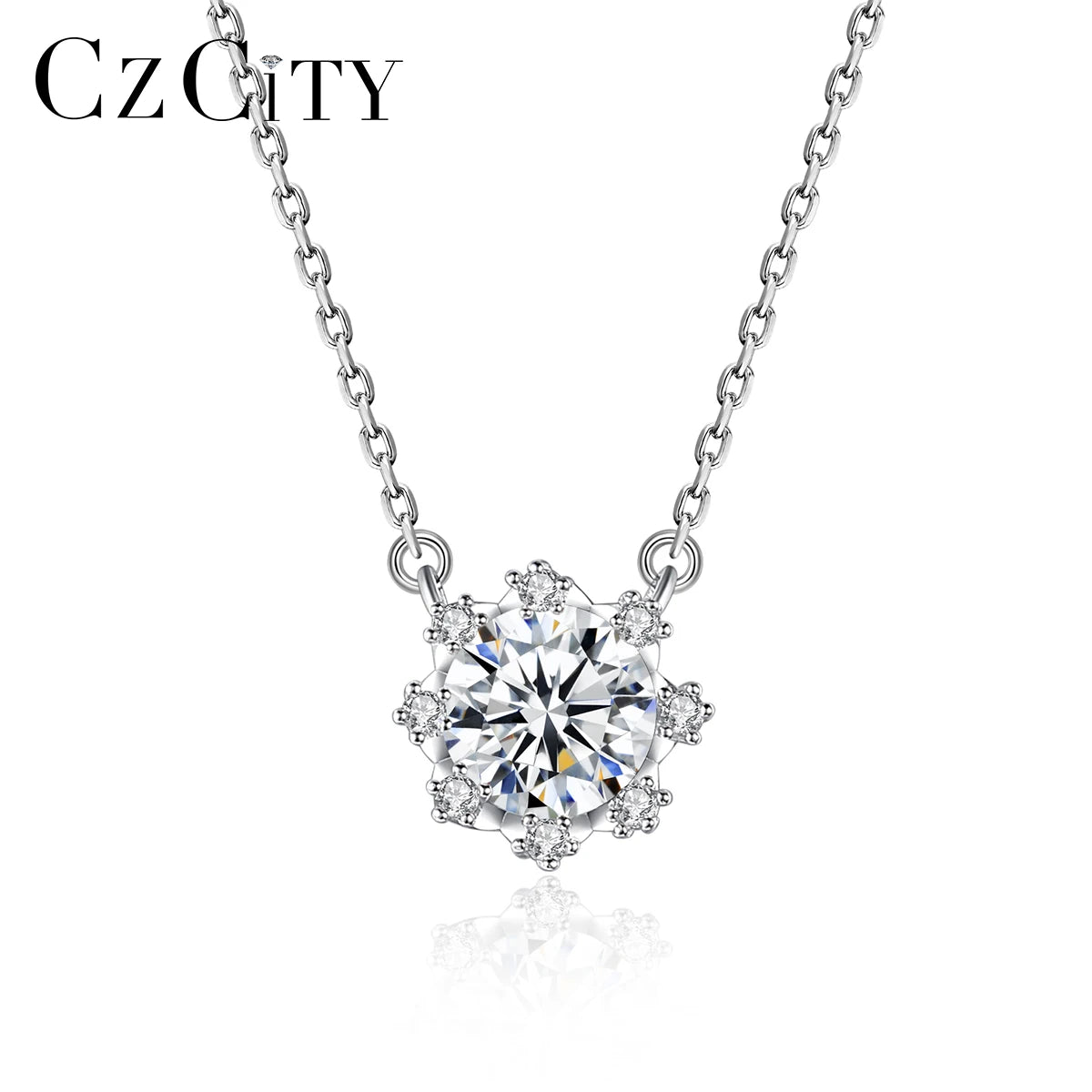 CZCITY Chain Sterling Silver Moissanite Pendant Cute Dainty Lady 925 Jewelry Woman Iced Out Necklace