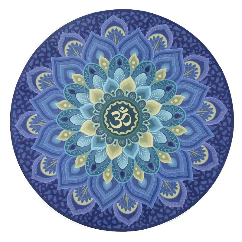 Round Yoga Mats Qibla Mat Custom Logo Design Printed Suede Natural Rubber Base Natural Fiber Yoga Mat