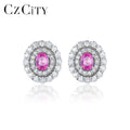 CZCIT 2025 New Flower Design Luxury Pink Ruby Lab Gemstone Stud Earrings 925 Women Fashion Earring