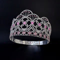 Miss Teen Crown Pink Colour CZ Stone Rhinestone Crystal Adjustable Headband Bridal Wedding Hair Jewelry Tiaras for Pageant Queen