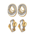 Fashionable Retro 18K Gold-Plated Geometric Pattern Stud Earrings Two Tone Oval Lines Stainless Steel Women's Party Jewelry Gift