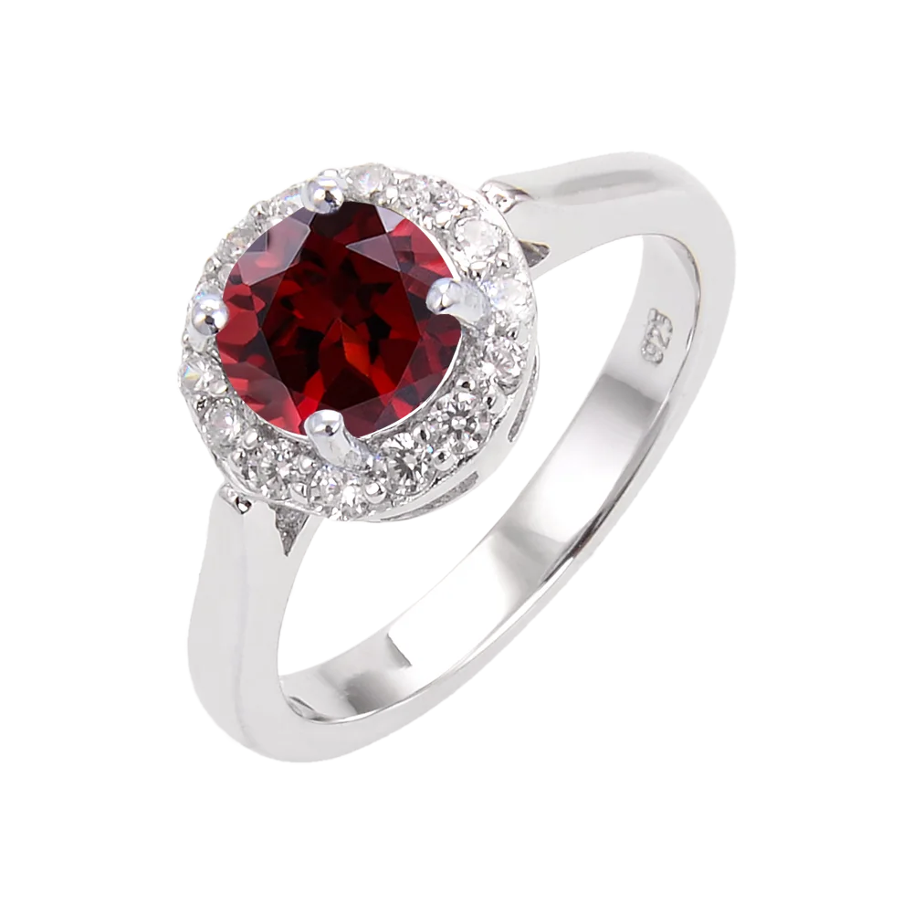 Abiding Factory Classic Natural Garnet Gemstones Wholesale Fashion Ring Solid 925 Silver Fashion Halo Ring