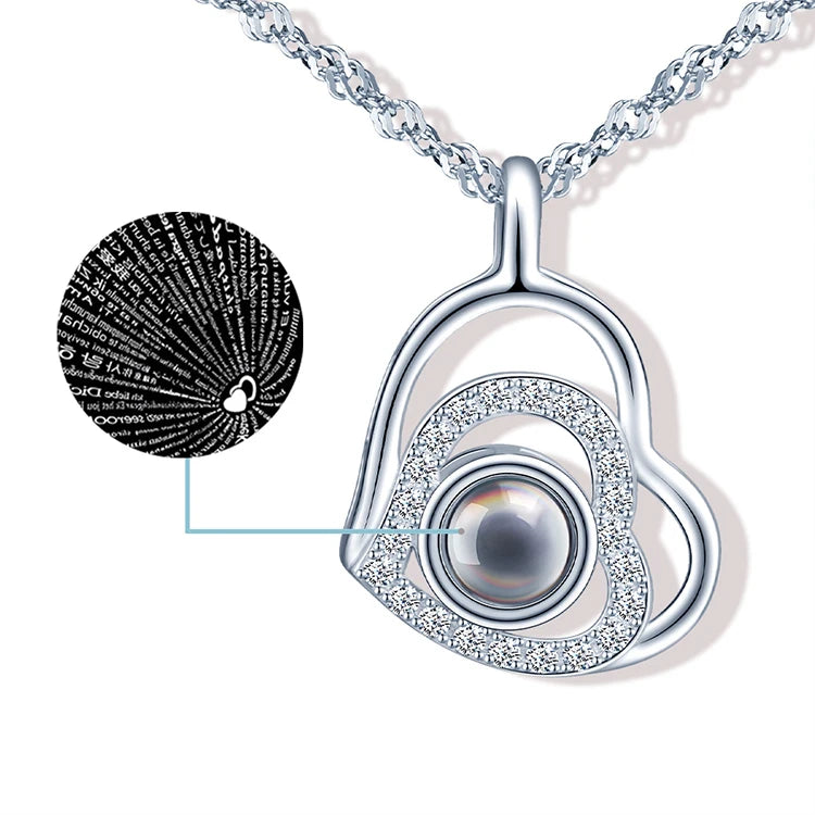 S925 Silver Trendy Double Heart Photo Projection Necklace for Women-Customizable for Engagement Wedding & Anniversary