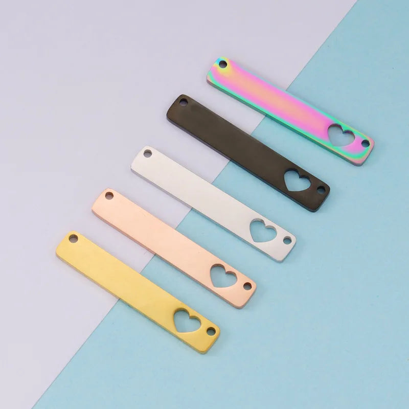 Top Fashion Stainless Steel Blank Horizontal Bar Pendant Charms With Hollow Heart Accessories for DIY Jewelry Marking
