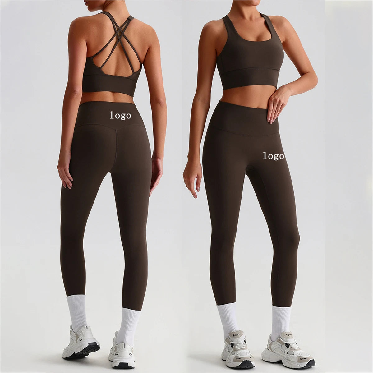 Hot Sale Women Nude Feeling Cross Back Shockproof Bra Compression Butt Lift Leggings Fitness Sports Yoga Set MegaBDM