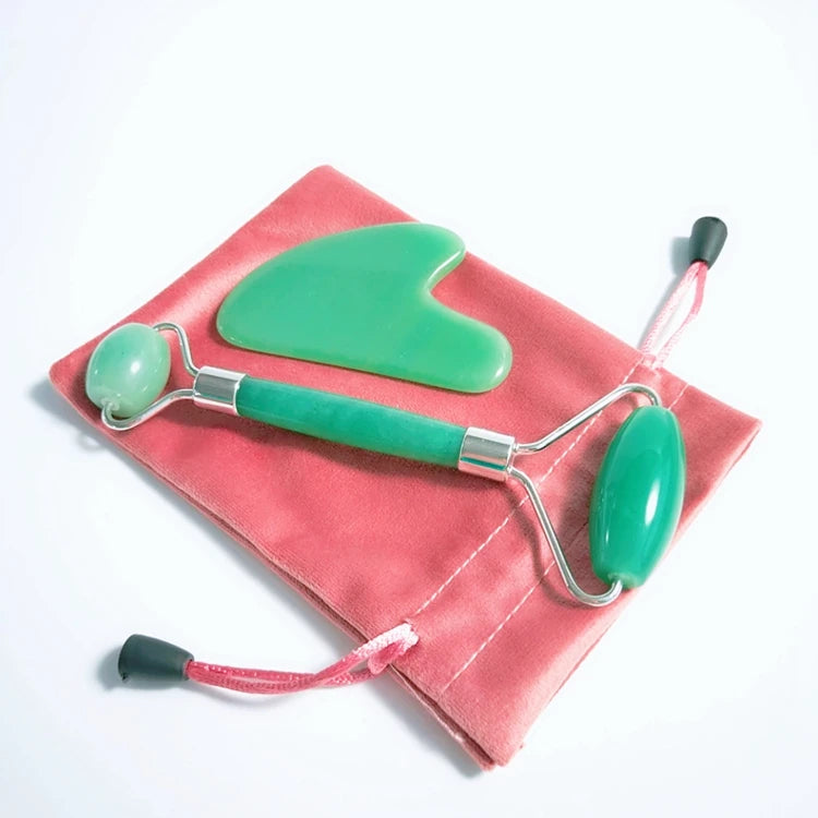 Diy 100% real green natural genuine royal jade gua sha set bundle facial jade roller for face natural crafts