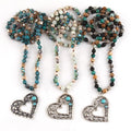 Fashion Jewelry - 6mm Natural Pebble Glass Crystal Linked Pendant - Silver Alloy Hollow Heart Necklace for Elegant Ladies