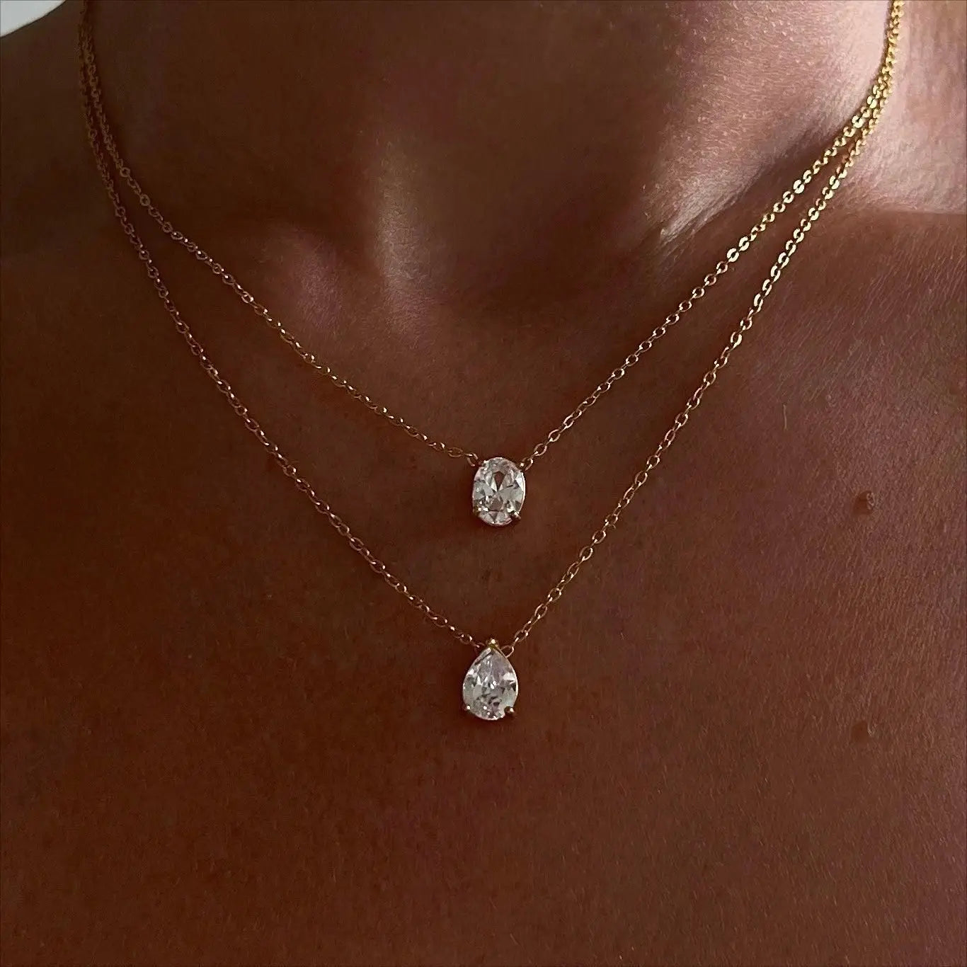 Dainty Water Drop Zircon Choker Necklace Stainless Steel Gold Plated Oval Zircon Necklace for Women
