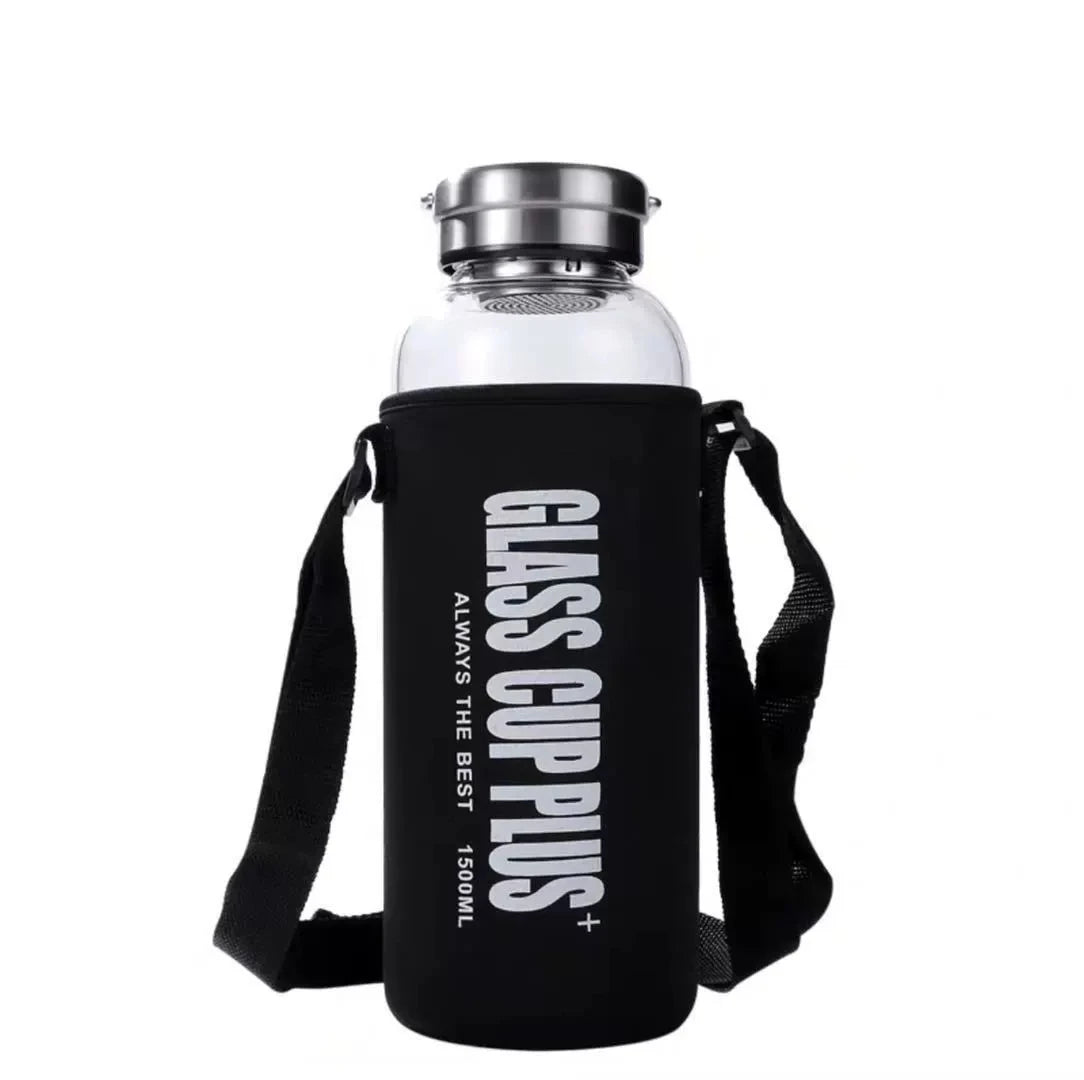 Large Capacity Outdoor Travel Tea Filter Water Bottles Glass Drinking Water Bottle with Sleeve