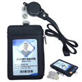 Wholesale Vertical PU Leather Business Id Credit Card ID Badge Holder with Zipper Pocket and Retractable Pull Badge Reel Lanyard